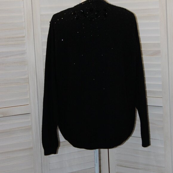 Vintage Vi Vien Forest Black Cardigan Lambswool Angora Sequin Beaded Sweater - Picture 3 of 5